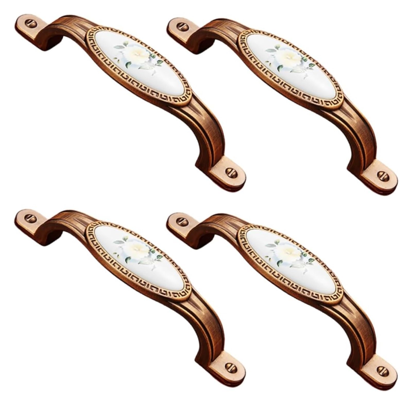 NLQCSXWEP Zinc Alloy Cabinet Bow Handle, Zinc Alloy and Ceramic Cabinet and Drawer Handles Pack of 4 Multicolor(96mm White Peony)