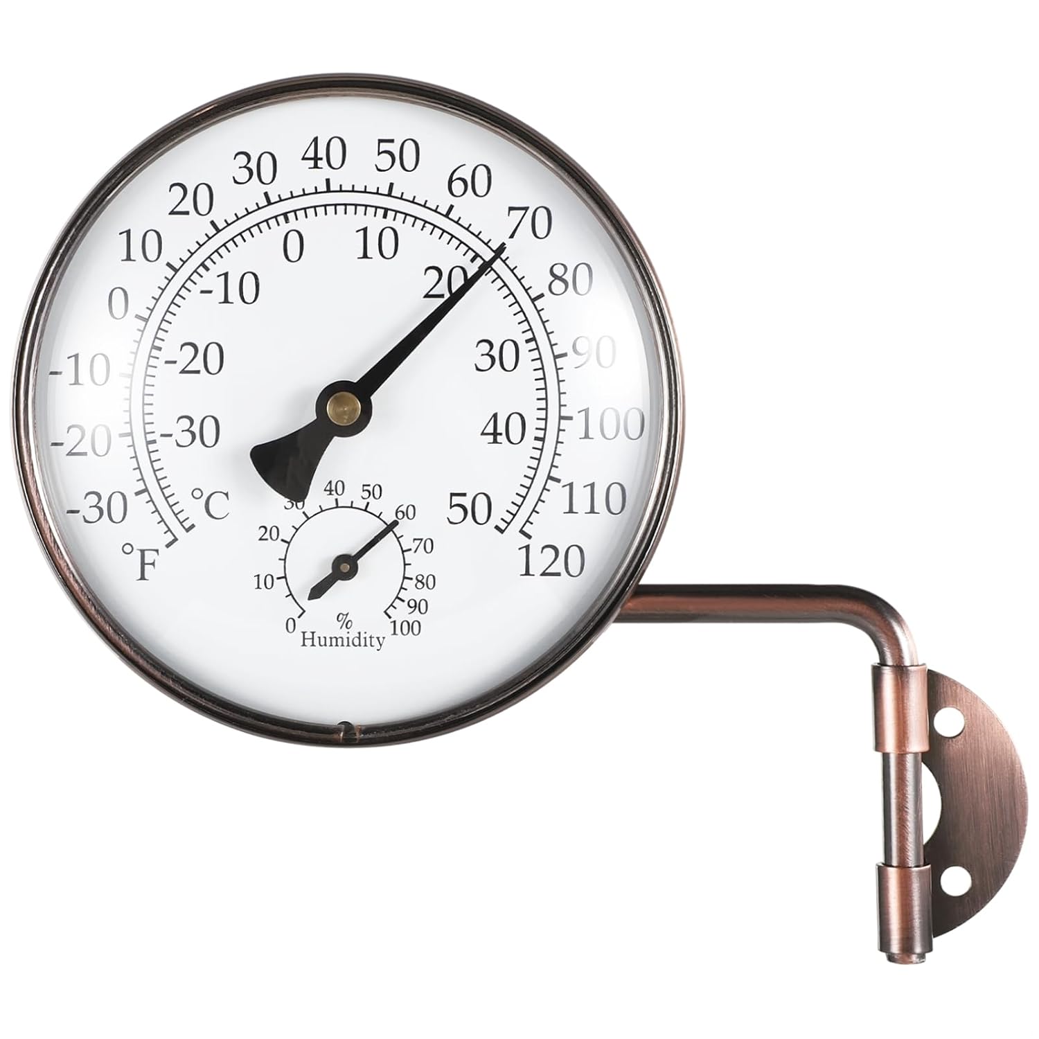 Outdoor Thermometer with Humidity Gauge, Copper, 4-Inch, Battery-Free, Easy Wall Mount for Outdoor Spaces