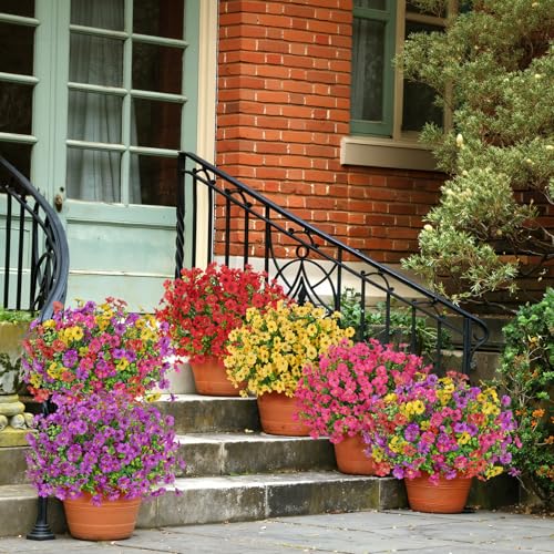 Image of Bassion 16 Bundles Artificial Flowers for Outdoors Fake Flowers, Mixed | UV resistant, silk flowers, realistic faux plants for outdoor planter, window box porch patio garden home outside decor