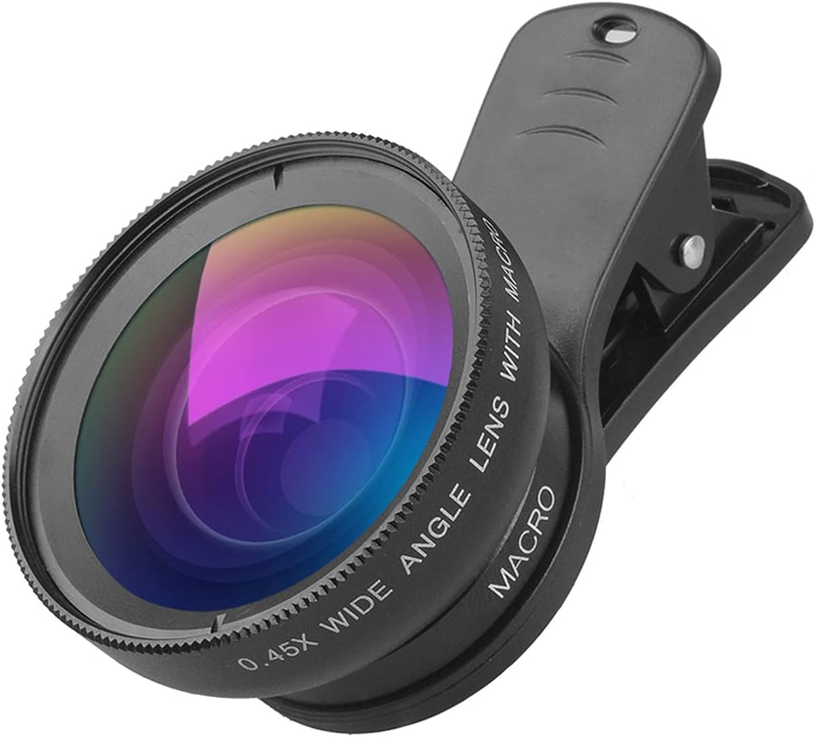 CalmGeek APL-0.45WM Phone Lens Kit 0.45X Super Wide Angle & 12.5X Super Macro Lens HD Camera Lenses with Lens Clip for iPhone Samsung More Smartphone