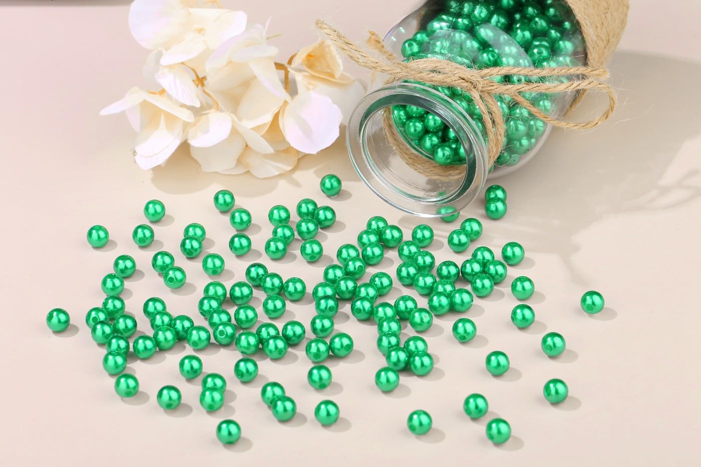 DUQGUHO Green Beads for Jewelry Making 8mm Green Pearls for Crafting with Holes 500PCS Fake Pearl Bulk Hair Bead for Women St Patricks Day Beads Accessories - Image 3