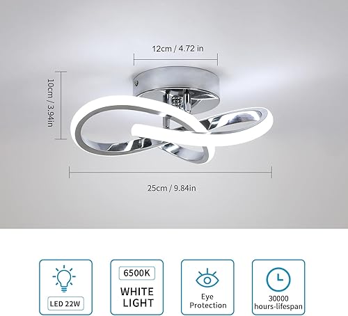 Miniatura 2 de DAXGD Lámpara de Techo LED Moderna, Lámpara de Techo de 22W LED 6500K Blanco Frío Diseño Espiral para Pasillo de Corredor Balcón Cocina (Plateado)