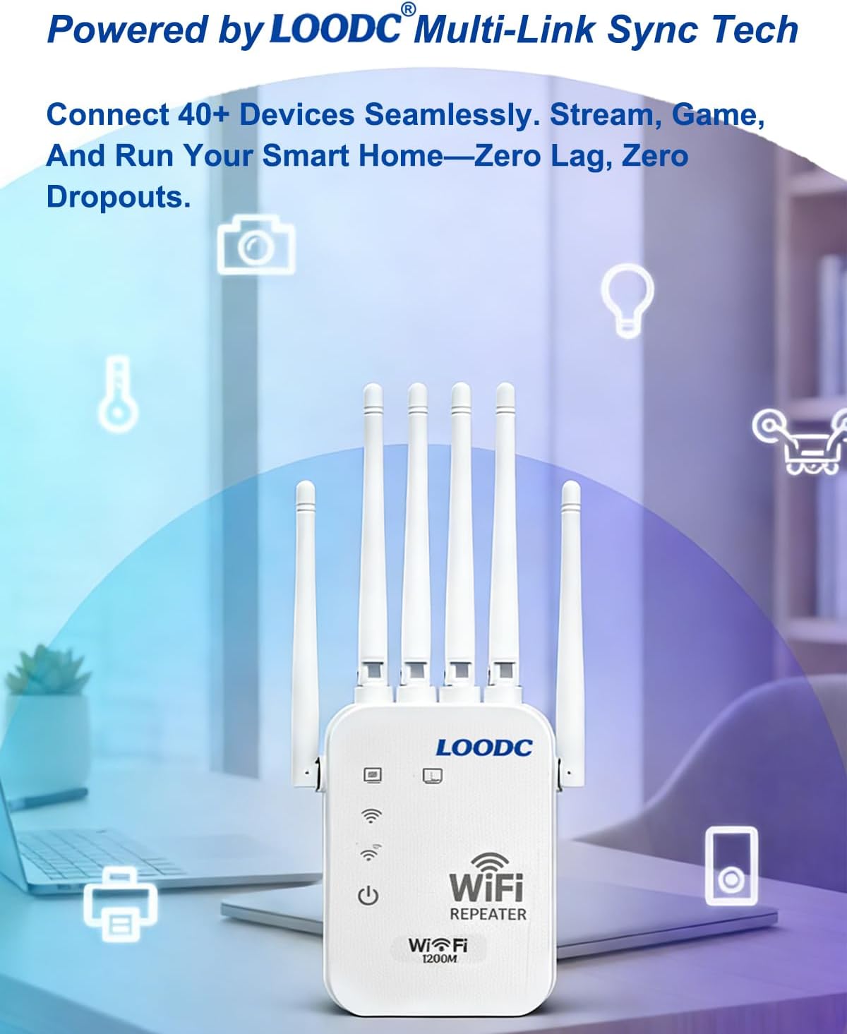 1200M WiFi Extender 6-Antenna Strong Signal, Directional WiFi Antenna Signal Booster and Amplifier, Wireless Repeater Extender with Ethernet Port for PC, Outdoor Coverage, Enhanced Network Range(2pcs)