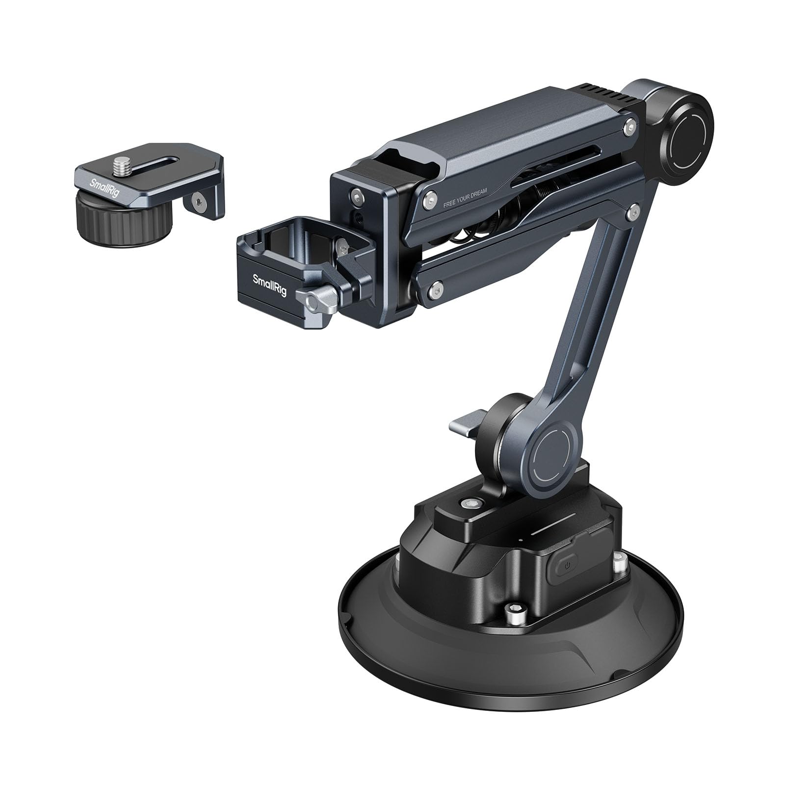SMALLRIG Brazo Amortiguador Electrónico Mini, Ventosa de 5 Pulgadas, Doble Muelle y Amortiguación Hidráulica, Soporte para Coche para dji Osmo Pocket 4/3/GoPro HERO13/Insta360 X4, con Bolsa - 5507