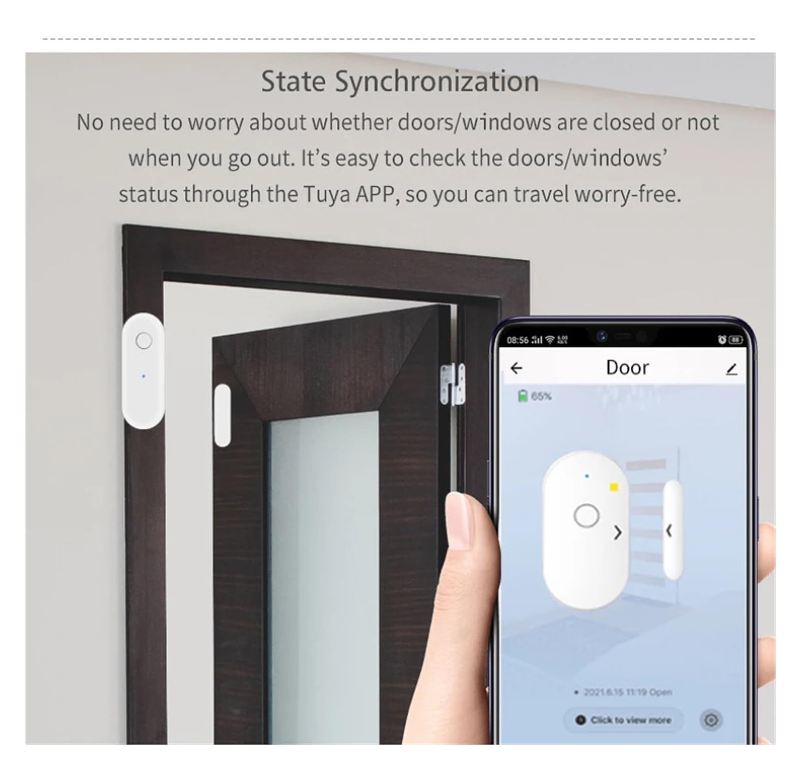 Sensor inteligente de puertas y ventanas Tuya inteligente Sensor de puerta Sensor de ventana puerta alarma magnética Detector Sensor magnético independiente funciona con Alexa para la seguridad del ho