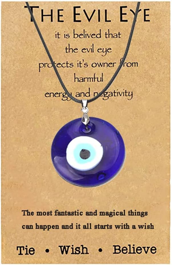 COLORFUL BLING Turkish Blue Evil Eye Pendant Necklace Leather Rope Chain Cord Glass Evil Eye Protection Lucky Jewelry for Women Men
