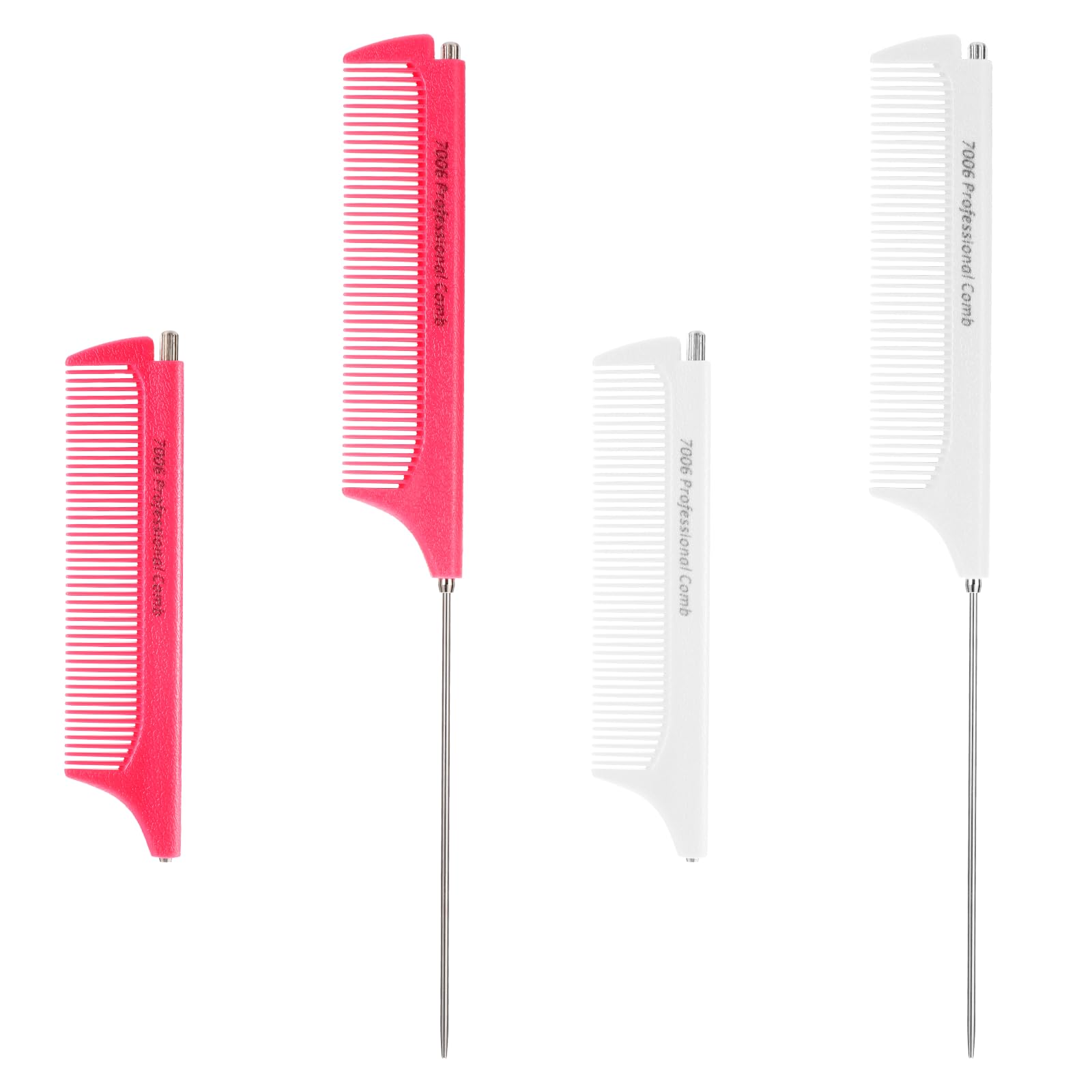 2Pcs Retractable Rat Tail Comb for Parting,Protable Fine Tooth Teasing Comb for Styling,Long Steel Pin Rat Tail Comb for Women Girls Hair Styling(Pink+White)