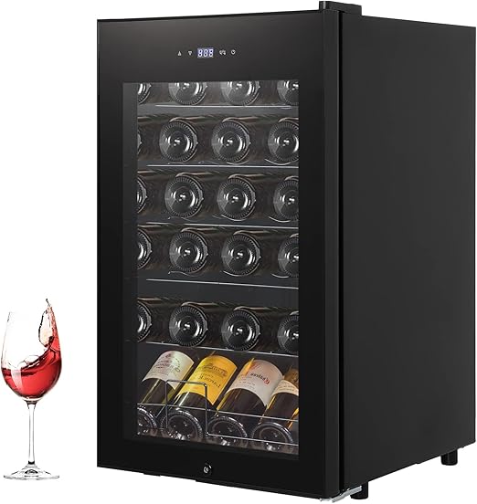 Wine Cooler, 24 Bottles Beverage Refrigerator Cooler, Freestanding Wine Cellar with Glass Door for Aging Red/White/Champagne/Sparkling Wine for Bar/Home/Condo,Adjust Temperature
