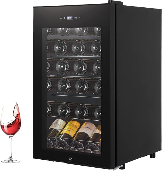 Wine Cooler, 24 Bottles Beverage Refrigerator Cooler, Freestanding Wine Cellar with Glass Door for Aging Red/White/Champagne/Sparkling Wine for Bar/Home/Condo,Adjust Temperature