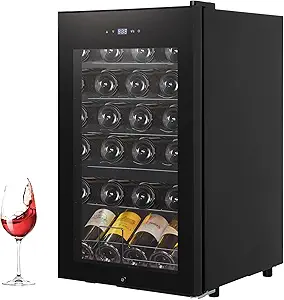 Wine Cooler, 24 Bottles Beverage Refrigerator Cooler, Freestanding Wine Cellar with Glass Door for Aging Red/White/Champagne/Sparkling Wine for Bar/Home/Condo,Adjust Temperature