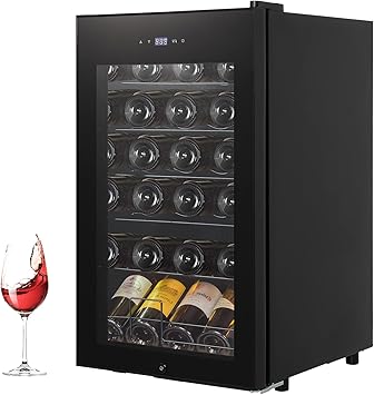 Wine Cooler, 24 Bottles Beverage Refrigerator Cooler, Freestanding Wine Cellar with Glass Door for Aging Red/White/Champagne/Sparkling Wine for Bar/Home/Condo,Adjust Temperature
