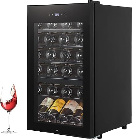 Wine Cooler, 24 Bottles Beverage Refrigerator Cooler, Freestanding Wine Cellar with Glass Door for Aging Red/White/Champagne/Sparkling Wine for Bar/Home/Condo,Adjust Temperature