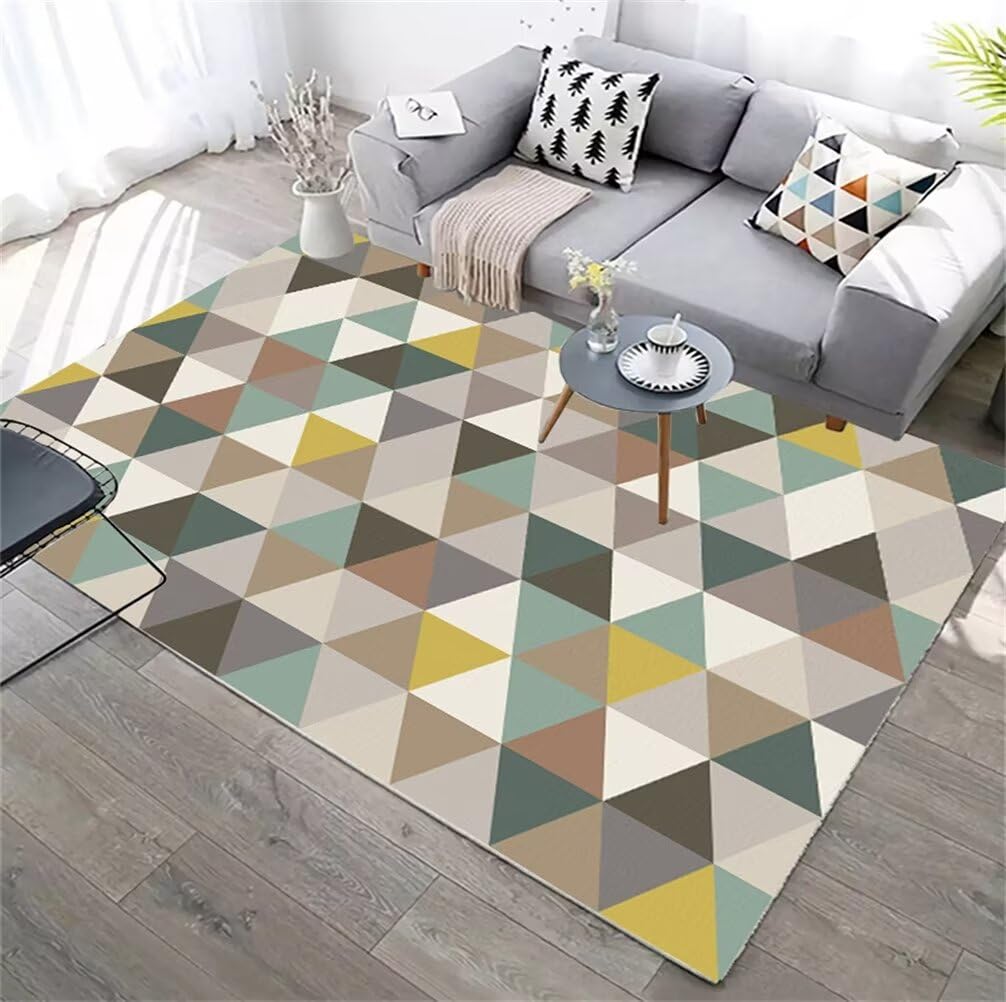 Tapis sticker de triangle géométrique moderne bleu lavable 150x200 cm