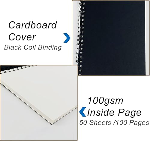 Miniatura 4 de DSTELIN Cuaderno en espiral en blanco 1 paquete tapa suave libro de bocetos 100 páginas 50 hojas 7 x 475 pulgadas negro