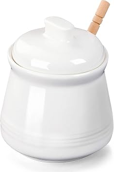 LEETOYI Honey Jar with Lid and Honey Dipper,Ceramic Honey pot,12oz White