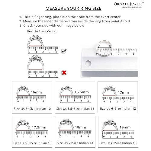 Ornate Jewels Pure 925 Sterling Silver Cubic Zirconia American Diamonds Zircon Solitaire Ring for Womens |Gift for Womens and Girls| With Certificate of Authenticity & Hallmark |1 Year Warranty|