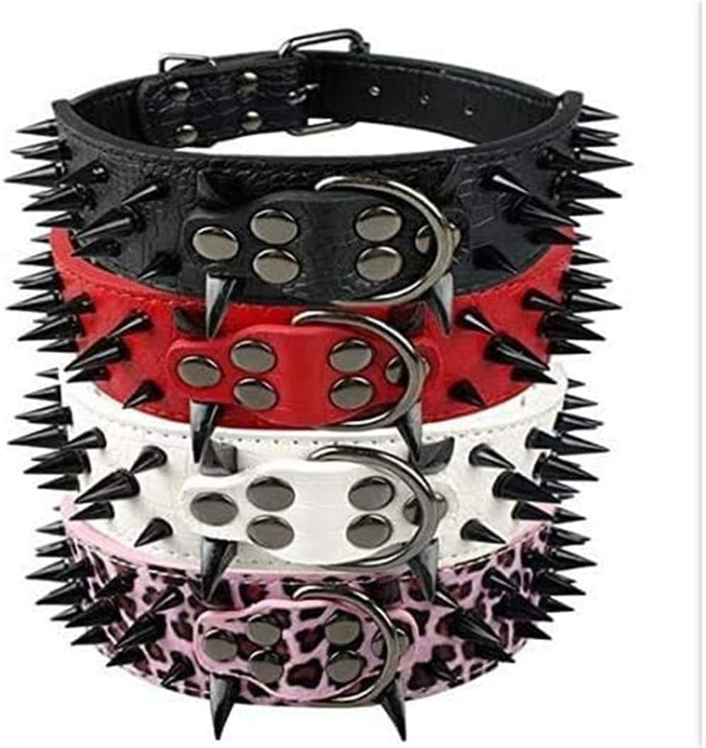 Hotlion Sharp Spiked Dog Collar 2 Inch Width Rivet PU Leather Studded Pet Dog Collars Adjustable for Medium Large Dogs Boxer Bulldog Pitbull Labrador (Red,L)