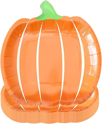 Miniatura 15 de 25 platos de papel de calabaza de otoño, platos desechables para fiesta de cosecha de otoño, platos de cena naranja para Acción de Gracias