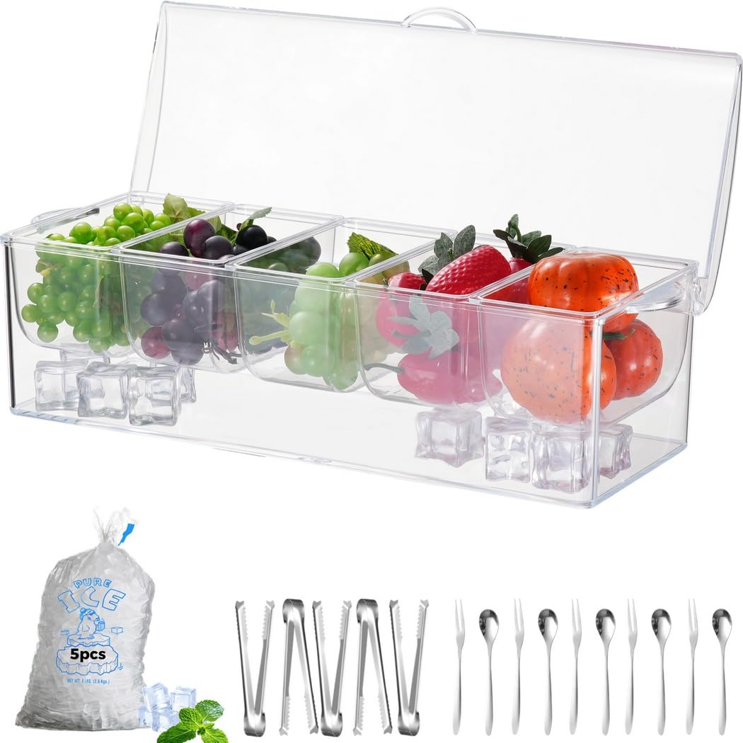 Almacenamiento de condimentos al aire libre, enfriador de condimentos, servidor de condimentos fríos, bandeja de condimentos para barbacoa, para reuniones, barbacoa, picnic o camping