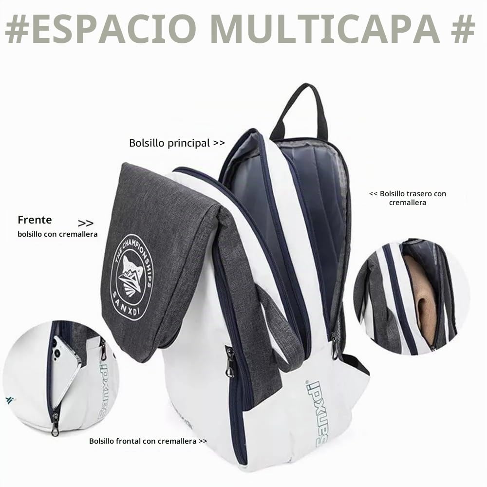 Bolsa de tenis, mochila de tenis, mochila plegable de gran capacidad, bolsa de transporte de raquetbol, bolsa de deporte multifuncional