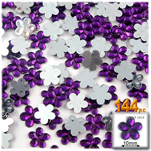 144pc Acrylic Aluminum foil Flat Back Flower Rhinestones 10mm Purple (Amethyst)