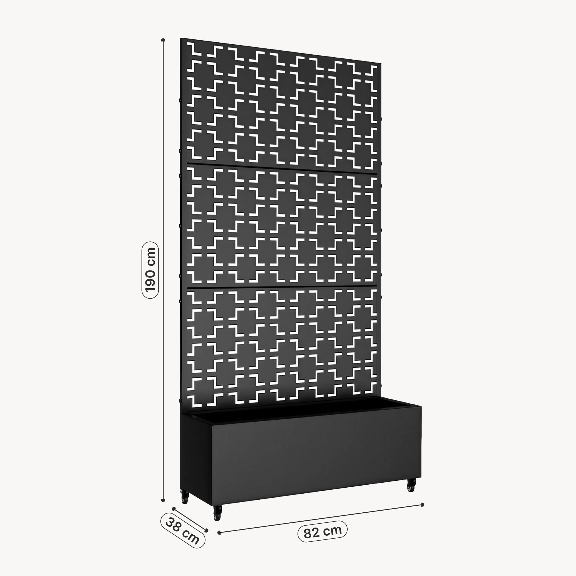 casa.pro Cloison de Séparation Aaskis 190 x 82 x 38 cm avec Bac à Fleurs Paravent Clôture avec Jardinière pour Extérieur Intérieur Jardin Terrasse Brise-Vue sur 4 roulettes Acier Galvanisé Noir