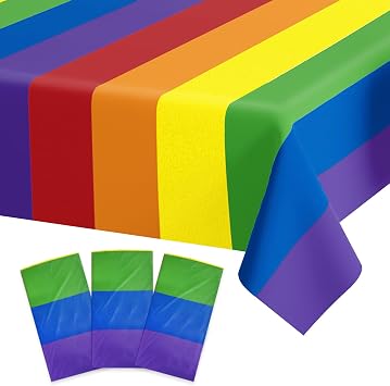 3 Pack Pride Rainbow Tablecloth 54 x 108 Inch Plastic Table Cloth Disposable Rectangle Table Cover for Rainbow Birthday Decorations Baby Shower Gay Pride Month Party