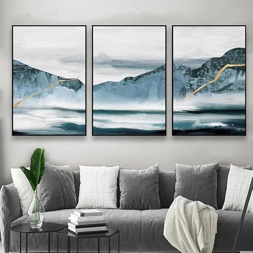 LMYSXAOZ Abstract Gilt Line Mountain Landscape Poster and Prints Canvas Painting Wall Art for Living Room Home Decoration(60x90cm-3Pcs)
