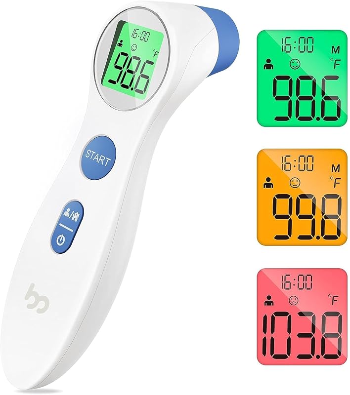 Forehead Thermometer for Adults and Kids, Digital Baby Thermometer | 1s Fast Accurate Reading, 3 Color Fever Alarm, Forehead & Object Mode, Non Contact, Battery Included