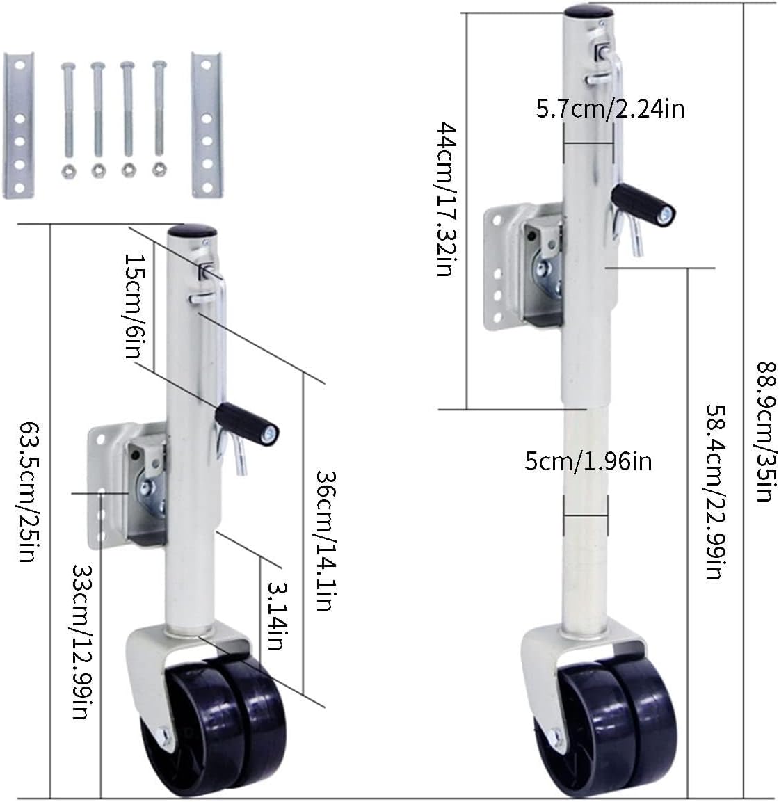 Heavy-Duty Bolt-On Swivel Jack - Boat Trailer Jack with Wheel, Swivel Jockey Wheel Trailer, Heavy Duty Caravan Trailer Wheel with 15Cm Double Wheels, 25.4Cm St,6in wheel/1500lb