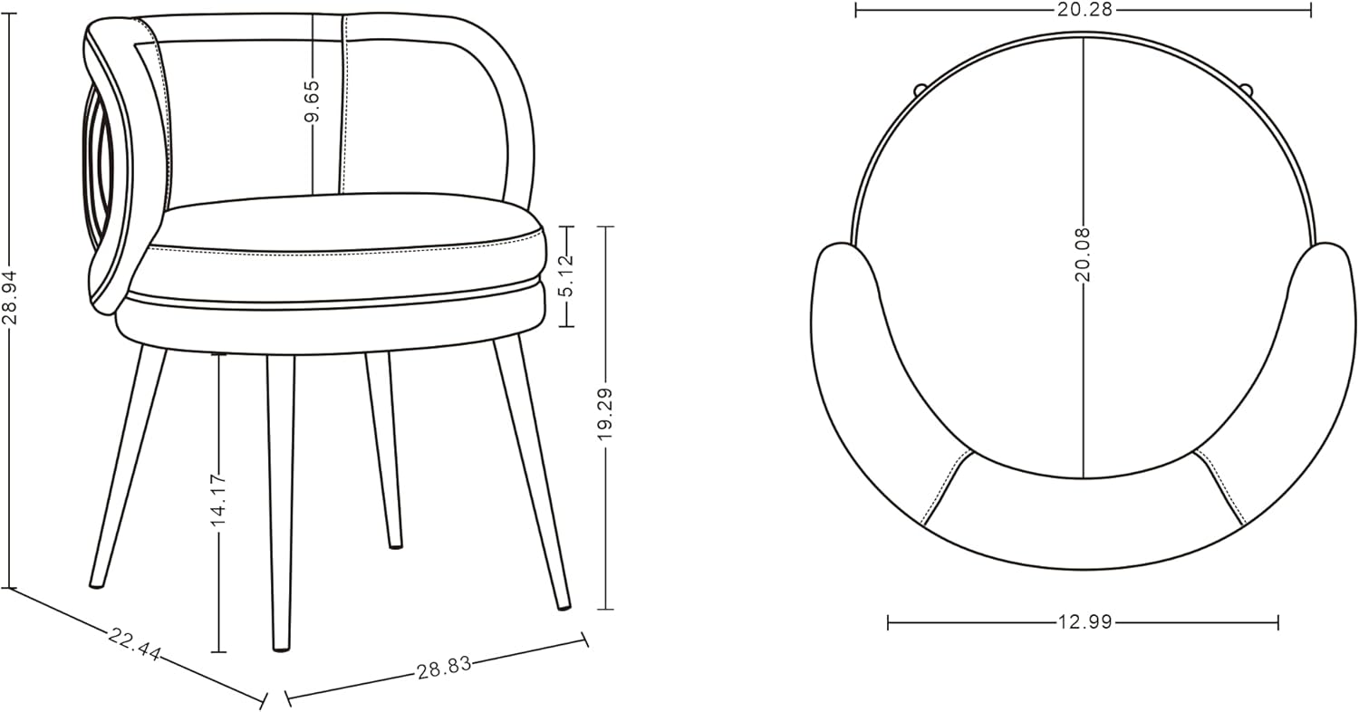 Manhattan Comfort Kaya Modern Velvet Dining Chairs with Pleated Round Back, High Density Foam Padding & Premium Wood & Metal Frame, Accent Kitchen Furniture, Set of 2, Grey