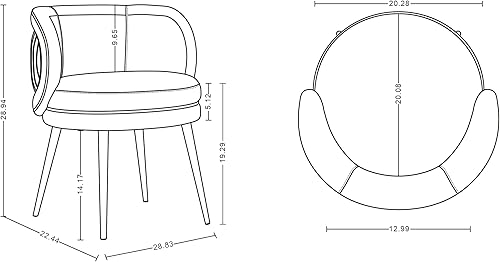 Miniatura 5 de Manhattan Comfort Kaya - Silla de comedor moderna de terciopelo con respaldo redondo plisado, acolchado de espuma de alta densidad y marco de madera