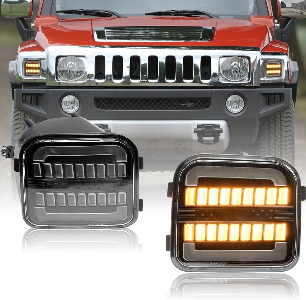 Front LED Turn Signal Lights For Hummer H3 H3T 2006 2007 2008 2009 2010 Switchback White/Amber Fog DRL Driving Parking Lamps Corner Side Marker Light Assembly Smoked Lens 15139187 15139188