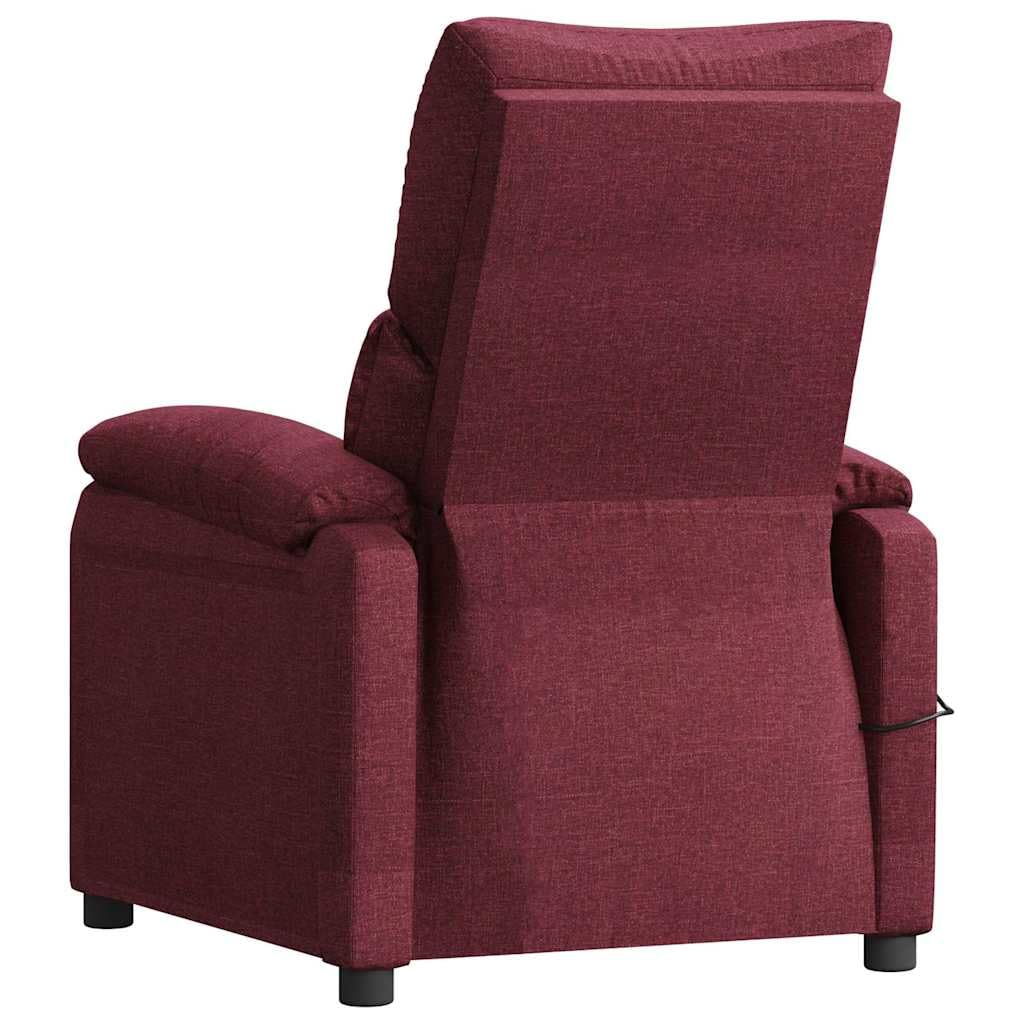 Fauteuil relax électrique rouge vin avec housse en tissu, fonction allongée et dossier réglable, cadre en bois et métal, rembourrage ergonomique, idéal pour le salon, le bureau et le coin