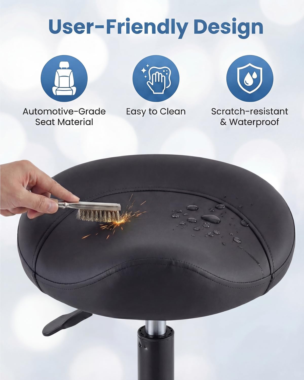 Saddle Stool with Wheels Super Silent and Smooth, Rolling Salon Stool Chair with Thick Comfortable Seat Padding, Adjustable Saddle Chair for Hair Stylist Kitchen Spa Drafting Office Home