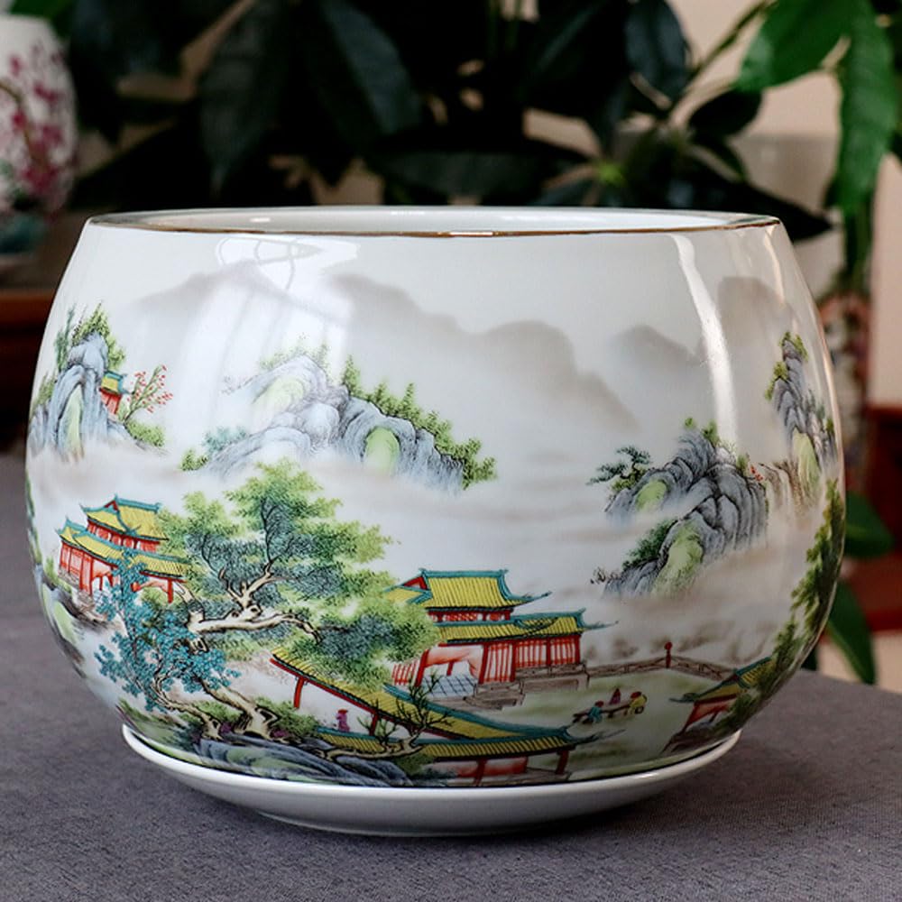 Wlbhwl Green Chinese Porcelain Planter Blue Ceramic Planters Blue And White Porcelain Flowerpot Extra Large Potted Plant Ceramics Colorful Chinese Planter Chinoiserie Planter