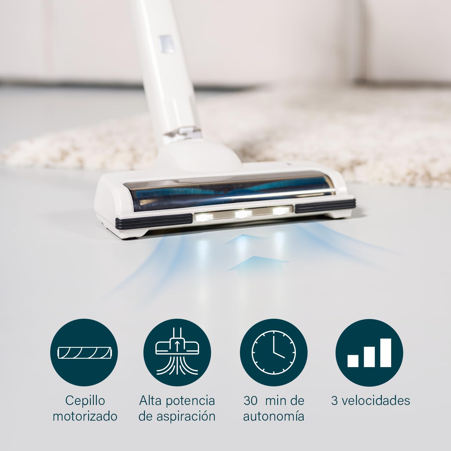 Princess Silent Storm - Vaciado higiénico del Cubo - 30 min de Limpieza sin Cable - Cepillo motorizado con luz LED - Modo Aparcamiento - Modo Aspirador de Mano - con Accesorios - 339380
