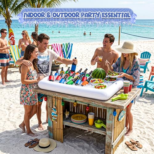 2 Pack Inflatable Serving Bars Ice Buffet Salad Serving Trays Food Drink Holder Cooler Containers Indoor Outdoor Picnic BBQ Beach Pool Party Supplies Luau Cooler by 4E's Novelty - Used condition - Image 2