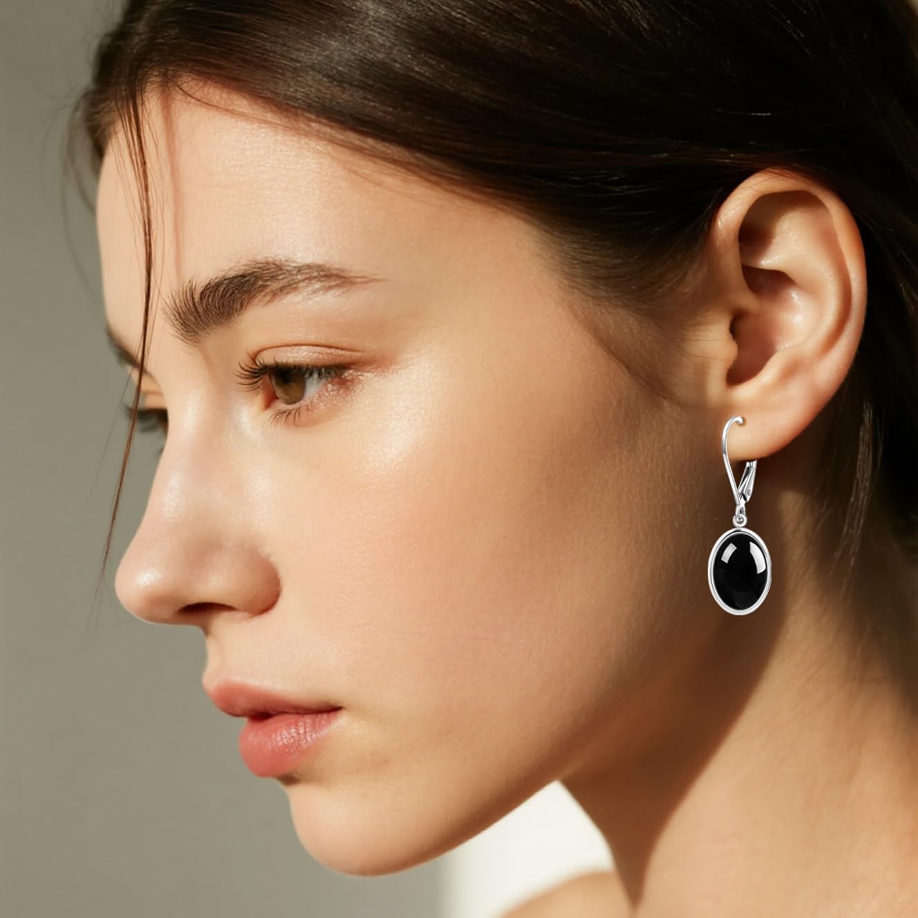 Natural Simple Oval Stone Drop Earrings,Retro Thick Silver Plated Real Genuine Crystal Quartz Gemstone Dangle Earrings for Women Her - Image 2