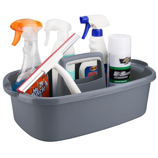 Cleaning Supplies Caddy Household Tools Organizer with Handle Large Plastic Bucket Portable Shower Basket Tote Gray