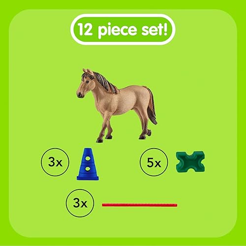 Miniatura 2 de Schleich Farm World, juguete de caballo para niñas y niños, juego de poni slalom con figura de caballo, juego de 12 piezas, a partir de 3 años