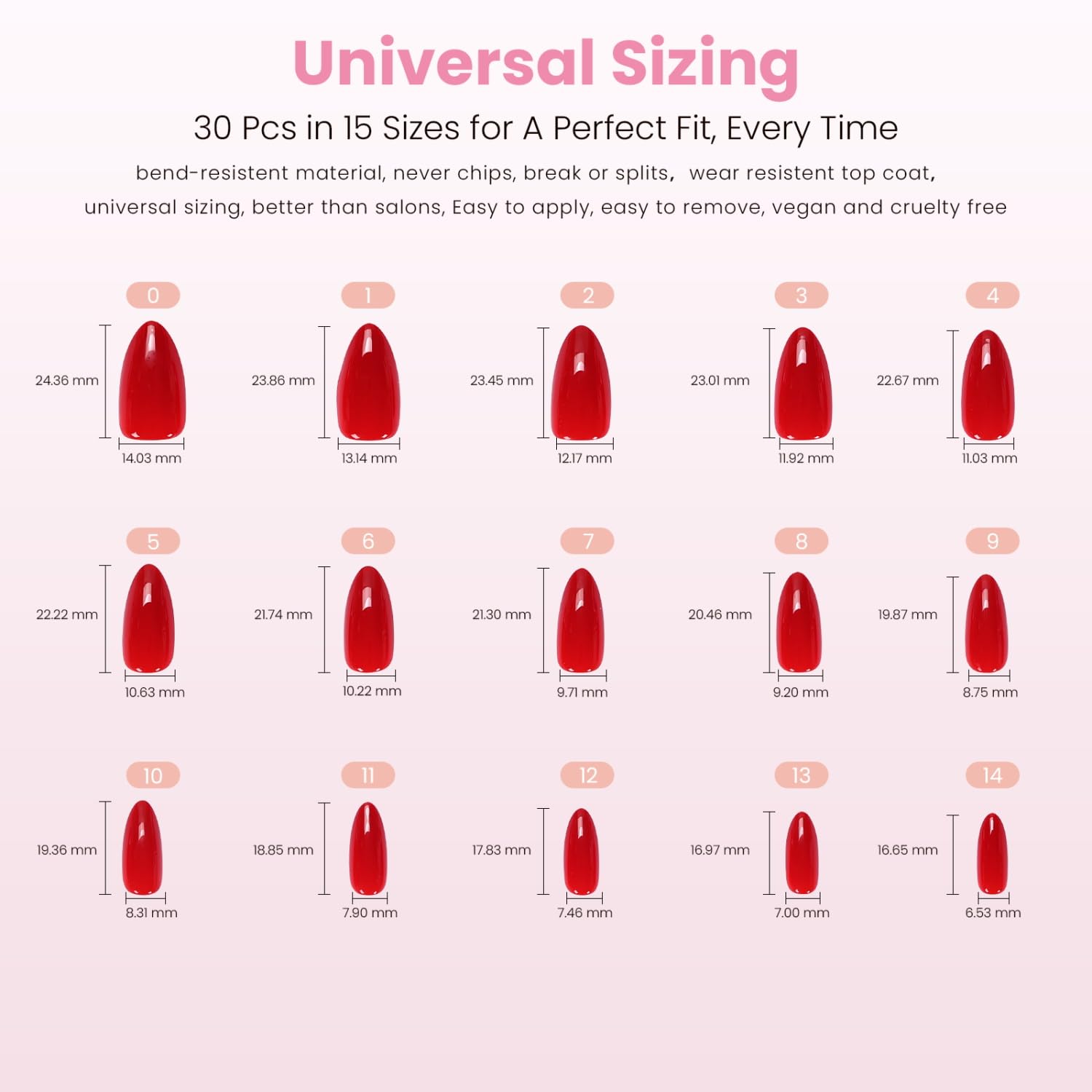 Nail Reformation Press On Nails, Bright Red Medium Almond Fake Nails 32 Pcs image 4