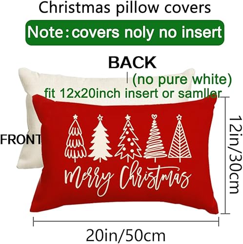 Miniatura 2 de RABUSOFA Fundas de almohada de Navidad de 12 x 20 pulgadas, almohadas decorativas de árbol de Navidad, fundas de cojín rojas de Navidad para