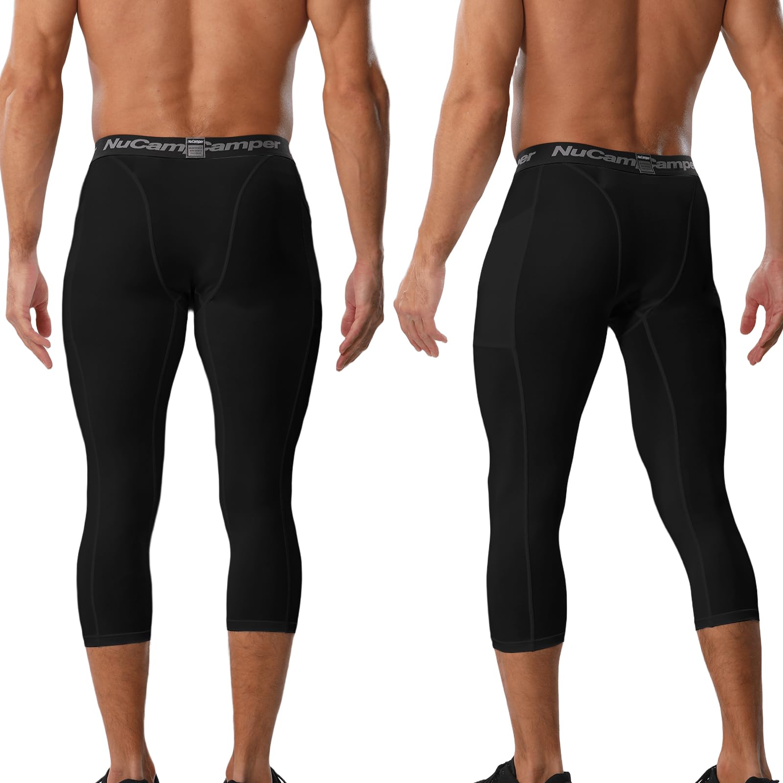 NuCamper Mallas Hombre 3/4 Leggings Pantalones de Compresión para Hombre con Bolsillo, Pantalones Deportivas de Compresión, Capa Base de Secado Rápido para Gimnasio Entrenamiento