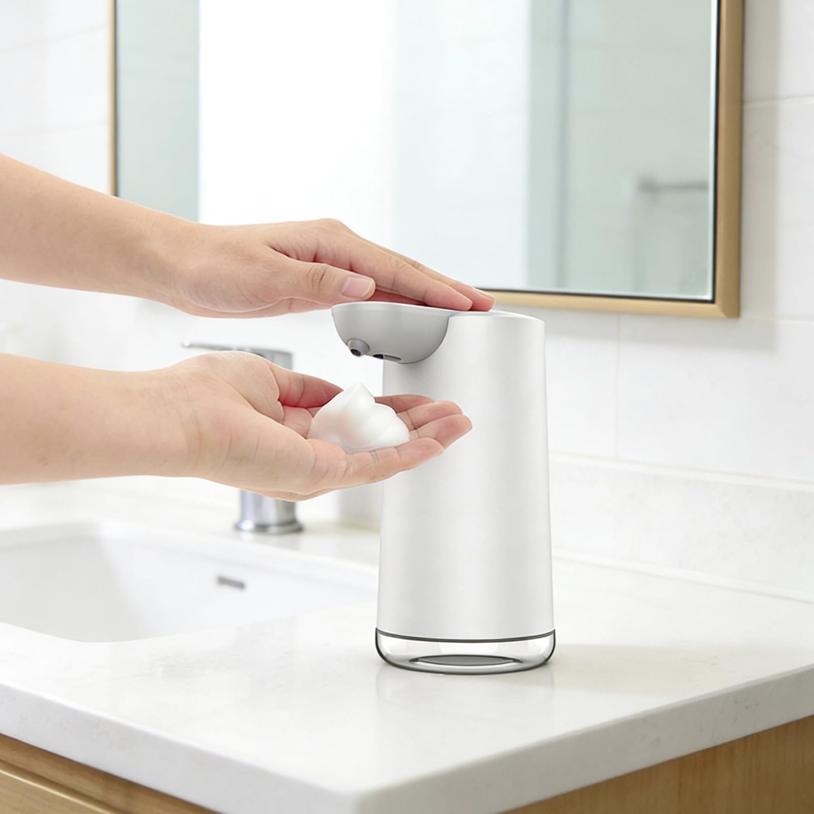 Dispensador automático de jabón espumoso, sensor recargable, dispensador eléctrico de desinfectante de manos, volumen ajustable, capacidad de 350 ml para cocina, baño