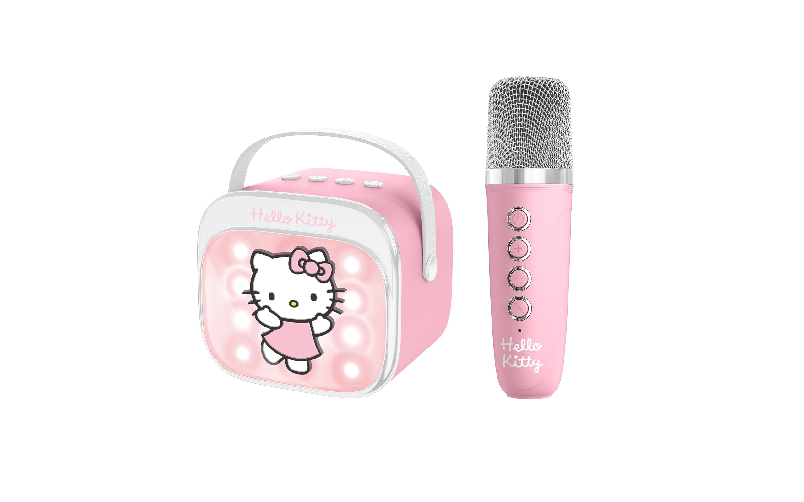 Hello Kitty Mini haut-parleur de karaoké LED sans fil avec microphone Bluetooth Rose Changement de couleur