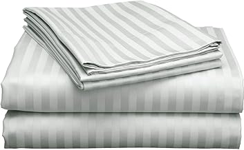 Top Split Head Sheet Set - Split Top Queen Bed Sheet Set 100% Cotton 800 TC Quality with 1 Fitted Sheet 32" Split Top, 1 Flat Sheet and 2 Pillowcases, 15" Deep (Light Grey Stripe, Split Top Queen)