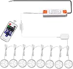 AIBOO LED Under Cabinet Lights Linkable Kit 12V Slim Aluminum Puck Lights with Wireless RF Remote Control & Hardwired Driver for Kitchen Lighting (4 Lights Warm White)