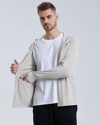 Miniatura 4 de Locachy Chaqueta con capucha para hombre, con protección solar UPF 50+, ligera, con cremallera completa, manga larga, para pesca, senderismo,