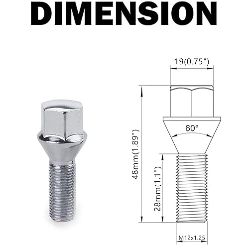Miniatura 3 de M12X1.25, 22 pernos de rueda cromados, longitud del vástago de 1.102 in, cónico hexagonal de 0.71 pulgadas para J-e-e-p Renegade 2015-2022, brújula